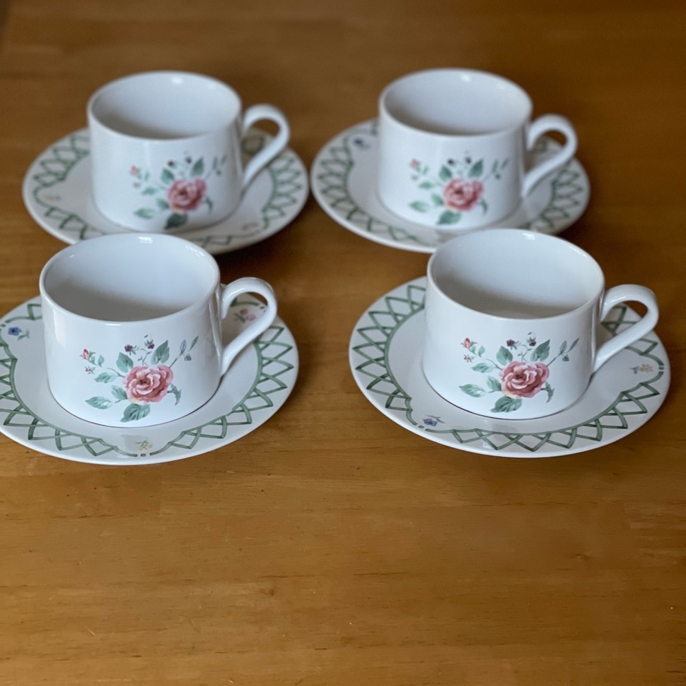☕️🌹 Vintage Pfaltzgraff Garden Trellis Cups And Saucers Set ☕️🌹